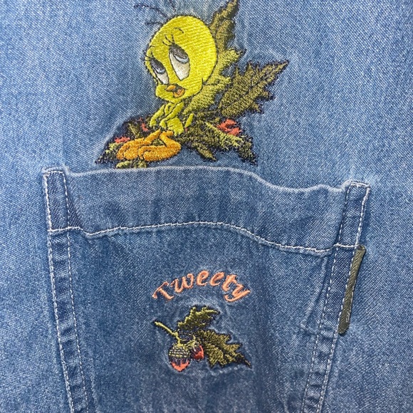 XL Vintage LOONEY TUNES Tweety Denim Button Up Shirt/ Jacket - Picture 4 of 4